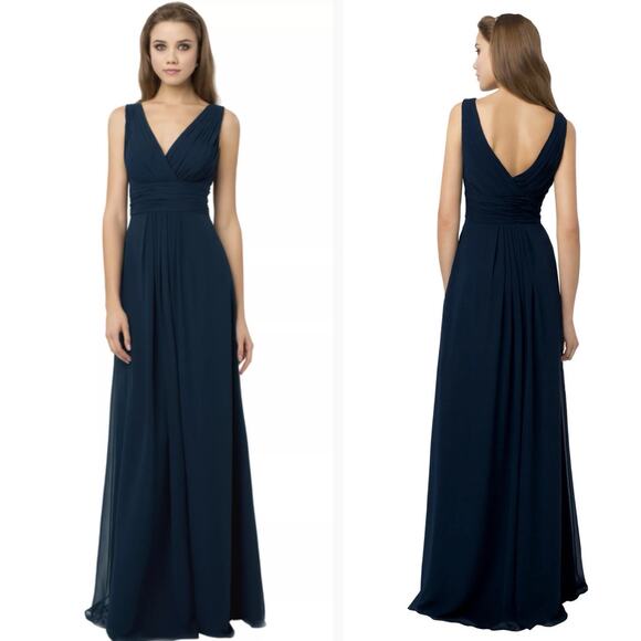 Bill Levkoff 768 Navy Chiffon Bridesmaid Dress Gown Size 8 - Picture 1 of 9